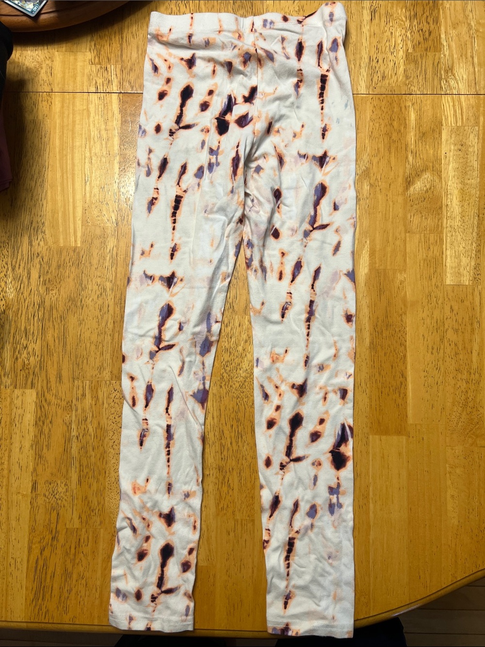 Kids White Tie-Dye Leggings with Purple and Orange Accents